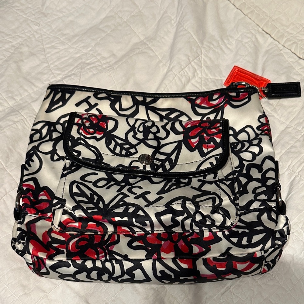 Coach Black and Red Floral Shoulder Bag